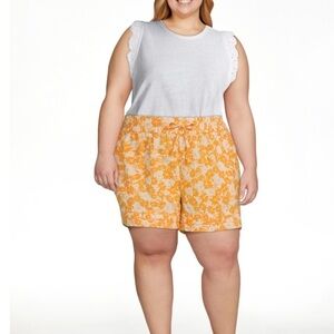 Terra & Sky Women's Plus Size Pull-On Drawstring Linen Shorts Size 4X (28W-30W)